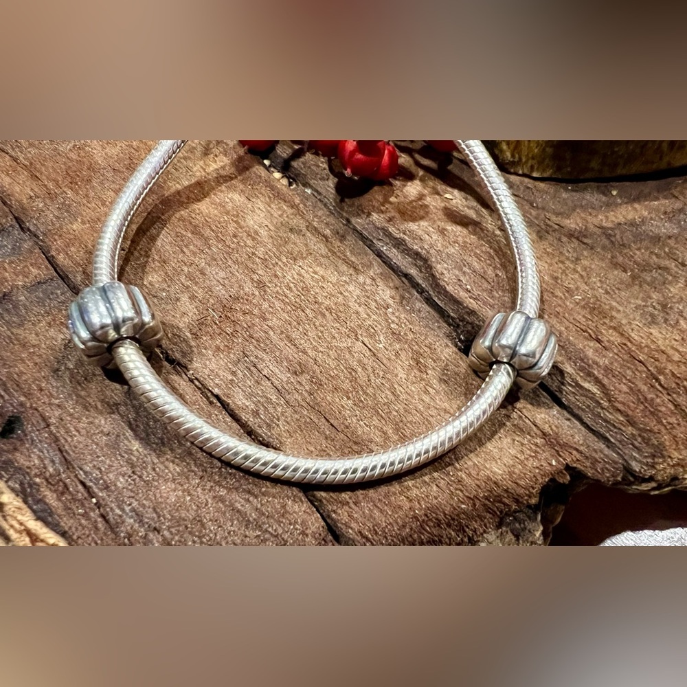 Set of 2 Authentic Pandora Clip Ribbed Oxidized Silver Sterling Silver Charm